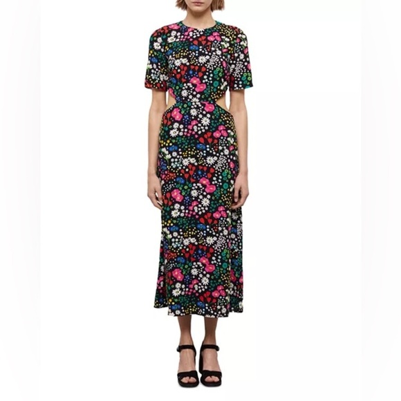 The Kooples Joyful Flowers Cut Out Midi Dress Size FR 3/US 8 - Multicolor - NWT - Picture 1 of 12